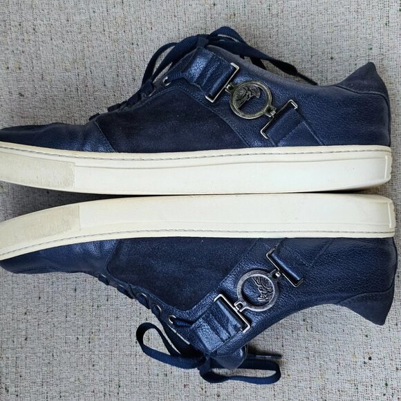 Versace Collection Men Shoes Blue Suede Leather Lace Up Medusa Sneaker Size 43 - Picture 6 of 11